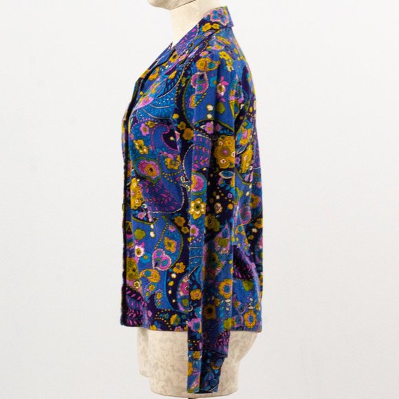 Vintage 60s 70s S Cotton Paisley Button Down Shirt - Picture 9 of 10